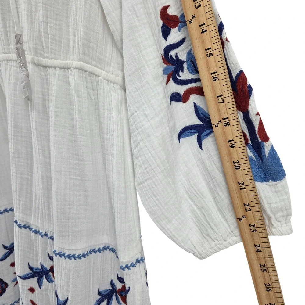 Soft Surroundings Maxi Dress L White Floral Embroidered Boho Cottagecore Coastal - Picture 7 of 12